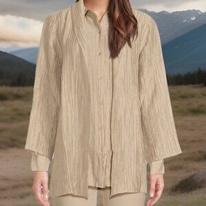 NWT Eileen Fisher Wheat  Crinkle Shimmer Wheat High Collar Jacket